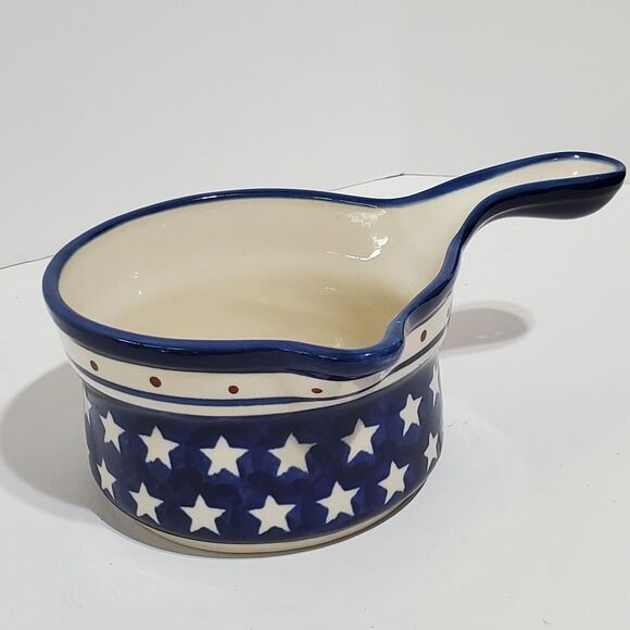 Boleslawiec Other - Boleslawiec Polish Pottery Stars Stripes Gravy Dish Boat Handle Pouring Spout